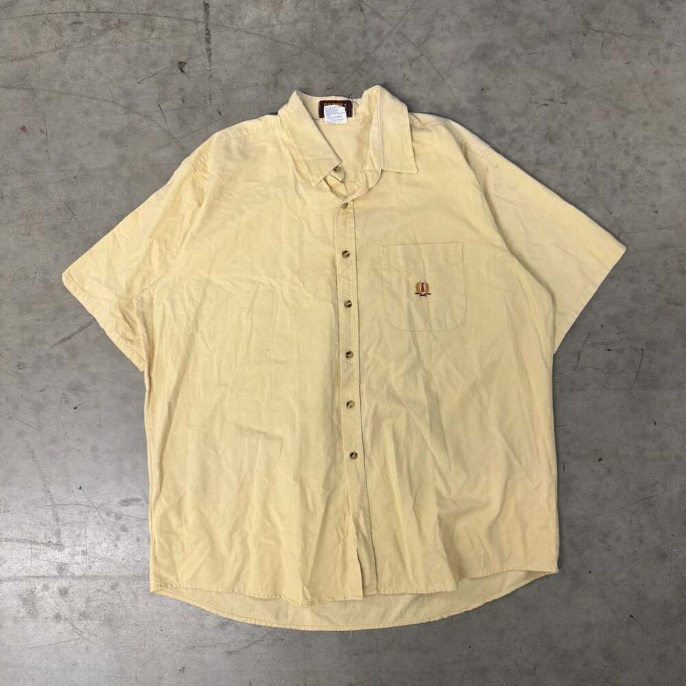 Faded Glory Short Sleeve Button Up Shirt Size XL Yellow Crest Pocket